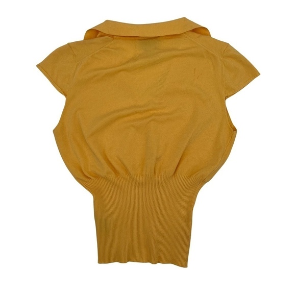 Talbots Collection Yellow V-Neck Collared Short Sleeve Blouse Size Large Women’s - Picture 2 of 7